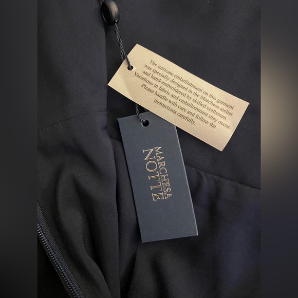 NWT Marchesa Notte Sweetheart Neckline Embroidery Satin Navy Gown - Picture 12 of 17